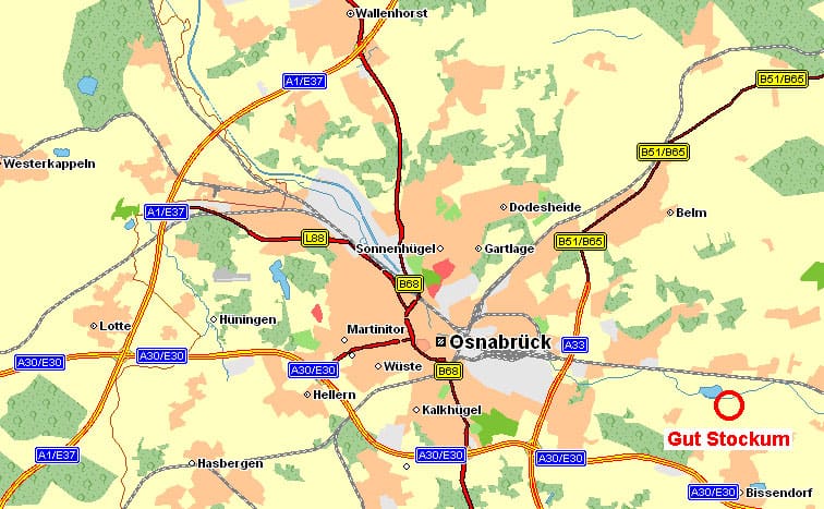 Lage von Gut Stockum östlich von Osnabrück